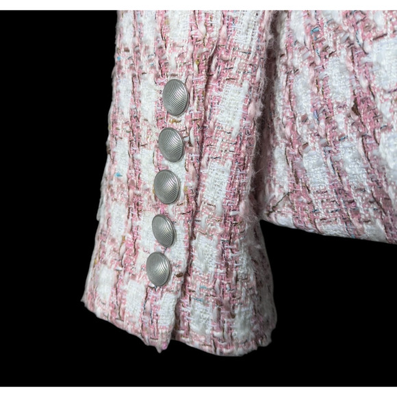L’AGENCE Kenzie Double Breasted Blazer in Pink Ivory Tweed in Size 6 Houndstooth - Picture 10 of 11